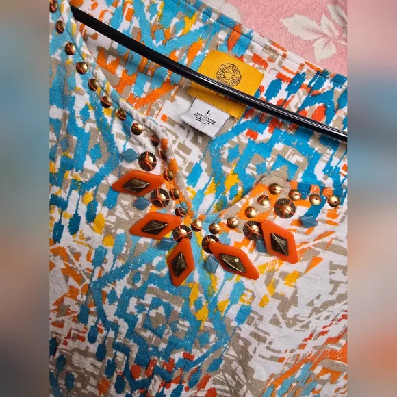 Ruby Rd. Multicolor Geometric Blouse - Picture 2 of 6